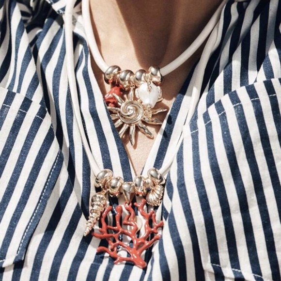 Zara 2 piece luxurious ocean vacation style faux coral pearl pendant; nwot - Picture 3 of 6